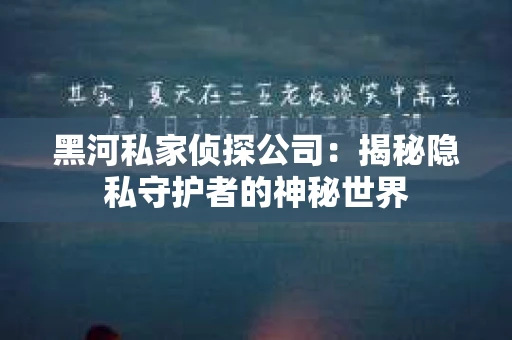 黑河私家侦探公司：揭秘隐私守护者的神秘世界